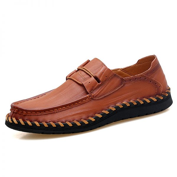 Men Hand Stitching Slip Resistant Large Size Casual Leather Shoes