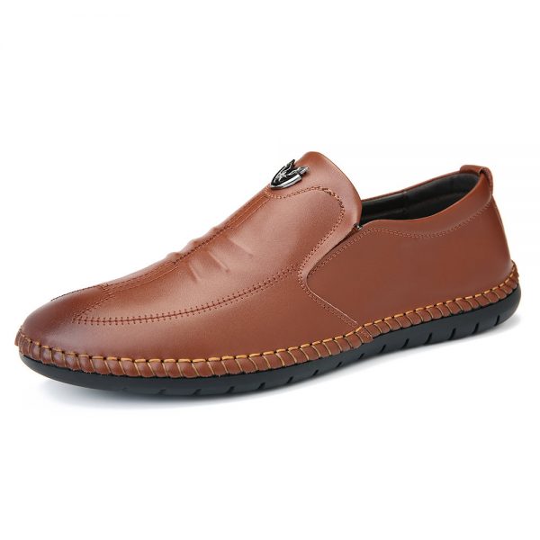 Men Hand Stitching Slip Resistant Slip On Casual Leather Shoes