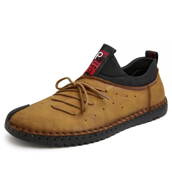 Men Hand Stitching Soft Sole Slip On Casual Leather Shoes