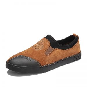 Men Hand Stitching Stylish Leather Splicing Slip On Leather Shoes