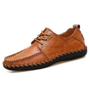 Men Hand Stitching Stylish Soft Breathable Lace Up Leather Casual Shoes