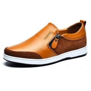 Men Height Increasing Genuine Leather Side Zipper Retro Casual Shoes