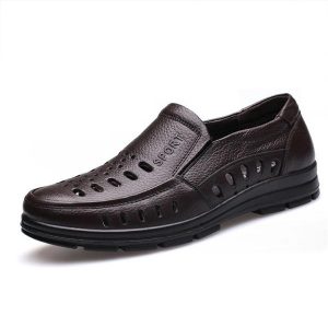 Men Hole Brethable Soft Flat Slip On Leather Shoes