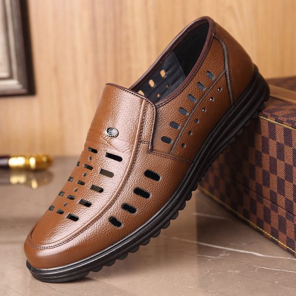 Men Hollow Out Breathable Casual Shoes Comfy Hole Leather Sandals