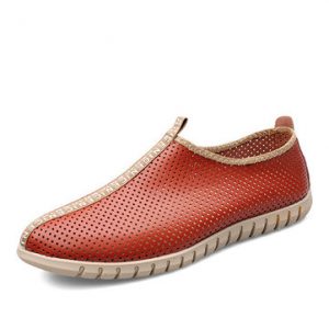 Men Hollow Out Breathable Soft Sole Flat Slip On Casual Shoes