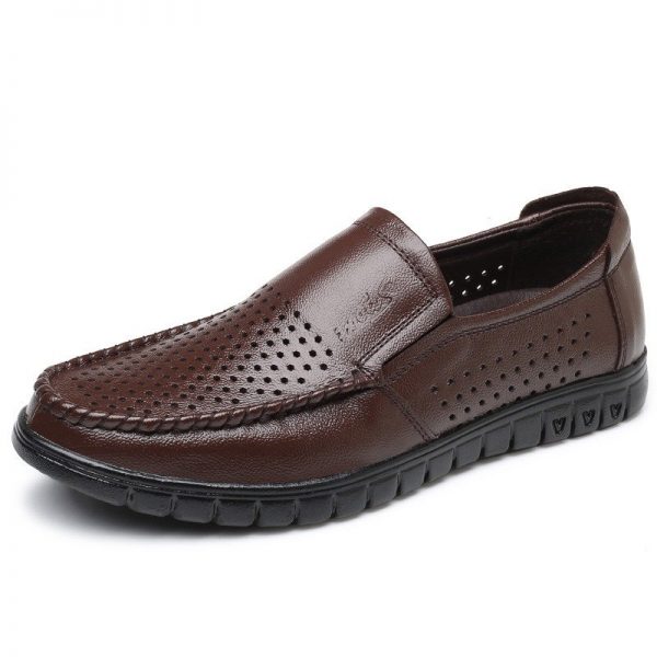 Men Hollow Out Comfy Breathable Soft Sole Slip On Leather Shoes