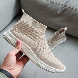 Men Knitted Fabric Breathable Comfy Soft Running Shoes Slip On Casual Sneakers