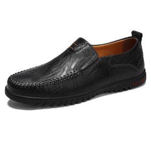 Men Large Size Cow Leather Hand Stitching Soft Sole Casual Shoes