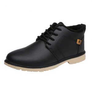 Men Leather Business Comfortable Warm Fur Lining Lace Up Casual Shoes