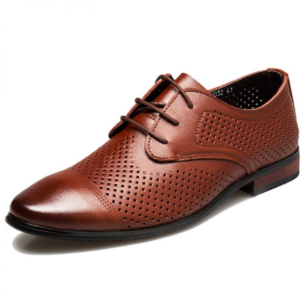 Men Leather Hole Breathable Non Slip Casual Formal Shoes