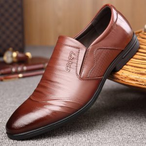 Men Leather Non Slip Slip On Business Casual Formal Dress Shoes