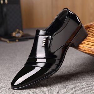 Men Leather Non Slip Slip On Business Causal Formal Dress Shoes