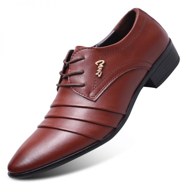 Men Leather Slip Resistant Pointed Toe Business Formal Dress Shoes