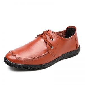 Men Leather Slip Resistant Soft Sole Lace Up Casual Shoes