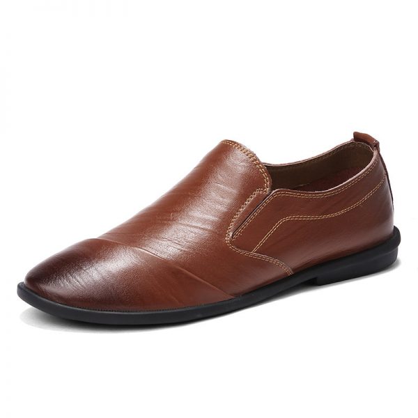 Men Leather Slip Resistant Soft Sole Slip On Casual Shoes