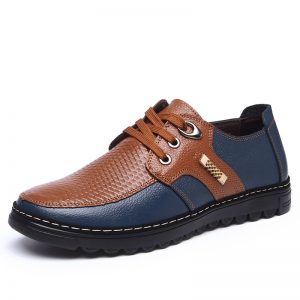 Men Leather Splicing Non Slip Lace Up Soft Casual Shoes