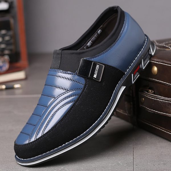 Men Leather Splicing Non Slip Metal Decoration Slip On Casual Shoes