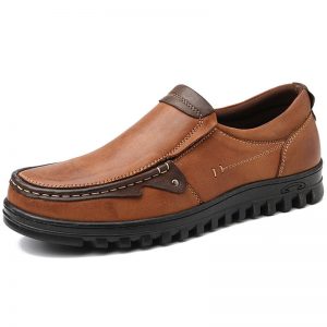 Men Leather Splicing Non Slip Slip On Soft Casual Shoes