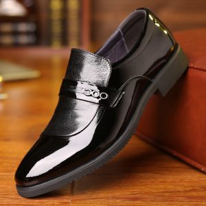 Men Leather Splicing Pure Color Business Formal Dress Shoes