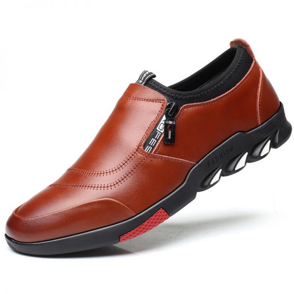 Men Leather Splicing Zipper Slip On Comfy Soft Sole Casual Shoes