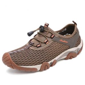 Men Mesh Breathable Soft Shock Absorption Lace Up Flat Outdoor Sport Shoes