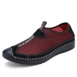 Men Mesh Knitting Leather Slip On Breathable Casual Sport Shoes