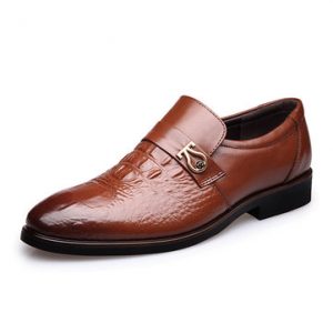 Men Metal Buckle Crocodile Pattern Genuine Leather Formal Casual Dress Shoes