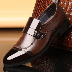 Men Metal Buckle Pointed Toe Slip On Business Formal Shoes