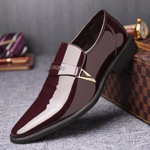 Men Metal Buckle Stylish Slip On Business Formal Dress Shoes