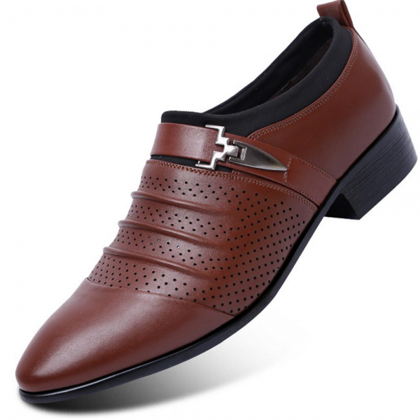 Men Metal BuckleHollow Out Pointed Toe Formal Wedding Dress Shoes