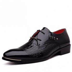 Men Metal Plaid Crocodile Pointed Toe Black Lace Up Formal Business Shoes