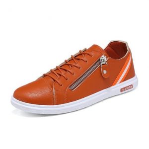 Men Metal Side Zipper Pure Color Skateboarding Shoes Flat Casual Trainers