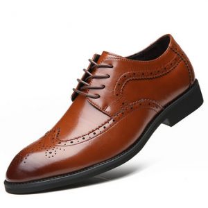 Men Microfiber Lace Up British Style Brogue Business Casual Shoes