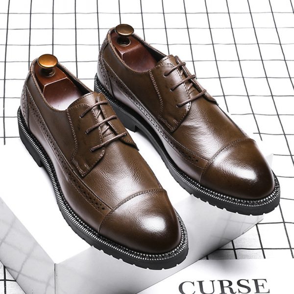 Men Microfiber Leather Brogue Non Slip Cap Toe Formal Shoes