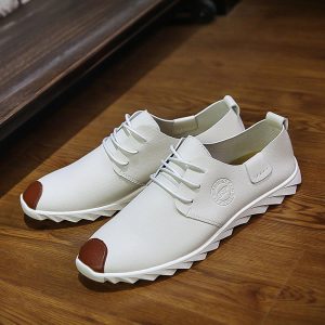 Men Microfiber Leather Cap Toe Pure Color Comfy Lace Up Casual Shoes