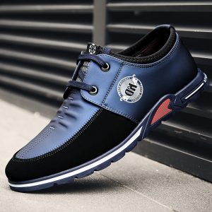 Men Microfiber Leather Color Blocking Comfy Lace Up Casual Shoes