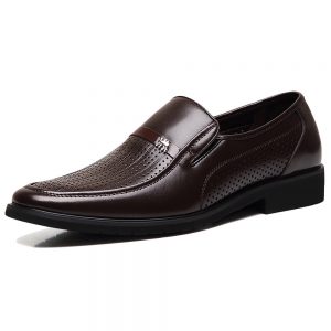 Men Microfiber Leather Hole Non Slip Slip On Casual Formal Shoes