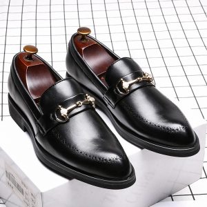 Men Microfiber Leather Non Slip Metal Decoration Slip On Formal Shoes