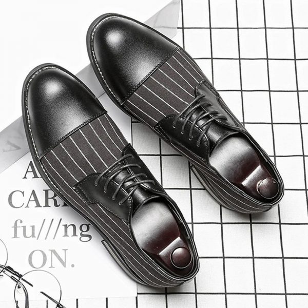 Men Microfiber Leather Splicing Cap Toe Slip Resistant Casual Formal Shoes