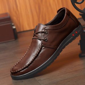 Men Moc Toe Lace Up Comfy Soft Sole Casual Leather Shoes