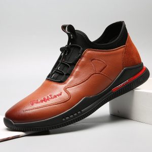 Men Non Slip Shock Absorption Elastic Lace Soft Causal Leather Shoes