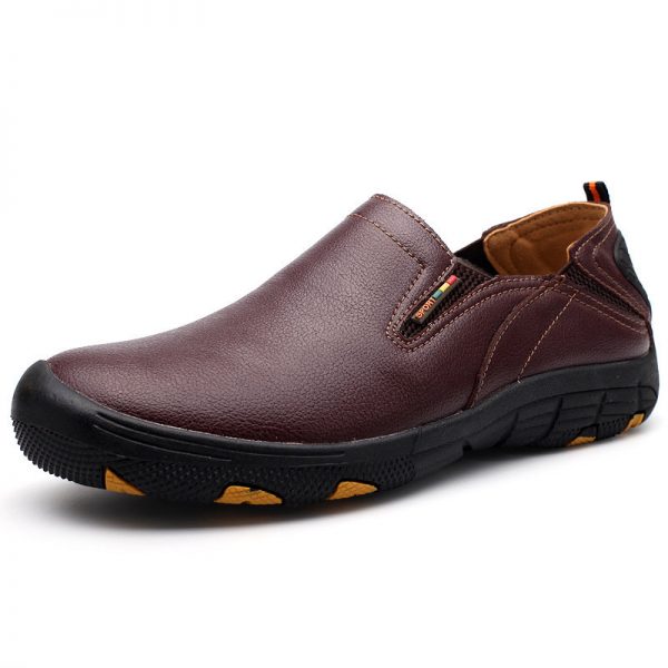 Men Non Slip Wearable Slip On Hiking Casual Leather Shoes