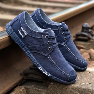 Men Old Beijing Style Canvas Breathable Lace Up Casual Driving Shoes