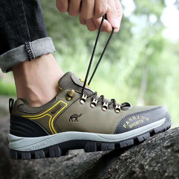 Men Outdoor Slip Resistant Comfy Microfiber Leather Lace Up Soft Hiking Shoes