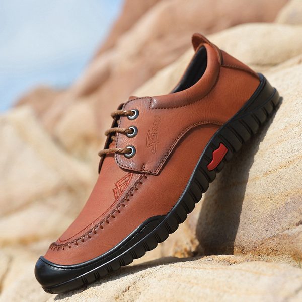 Men Outdoor Toe Protective Lace Up Microfiber Leather Casual Shoes