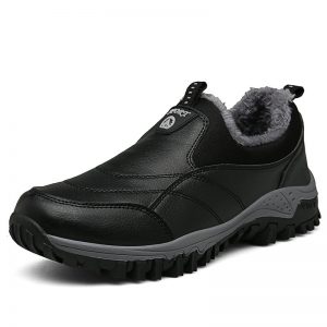 Men Outdoor Waterproof Slip Resistant Warm Lined Slip On Hiking Shoes