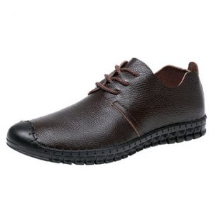 Men Plus Size Stitching Cow Leather Lace Up Low-top Casual Shoes