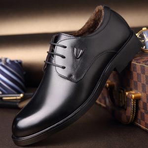 Men Plush Lining Leather Slip Resistant Business Casual Formal Shoes