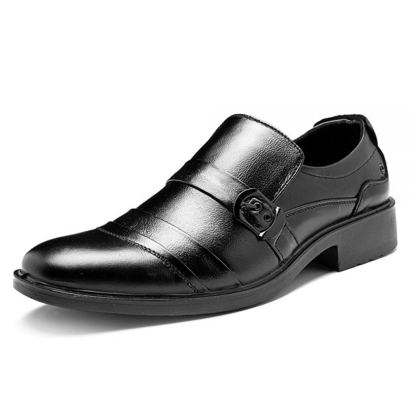 Men Pointed Toe Metal Buckle Slip On Business Formal Shoes