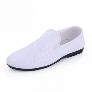 Men Pu Weave Knitting Pure Color Slip On Casual Flat Driving Shoes